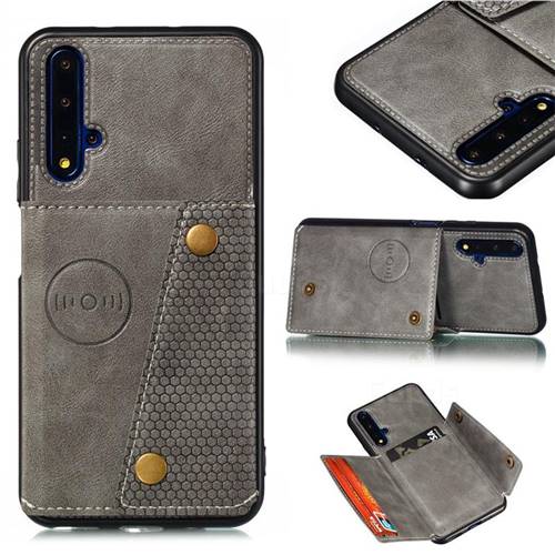 Retro Multifunction Card Slots Stand Leather Coated Phone Back Cover for Huawei Honor 20 - Gray