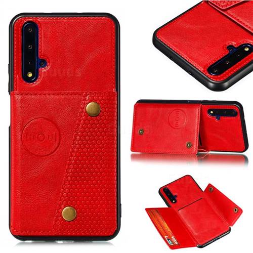 Retro Multifunction Card Slots Stand Leather Coated Phone Back Cover for Huawei Honor 20 - Red