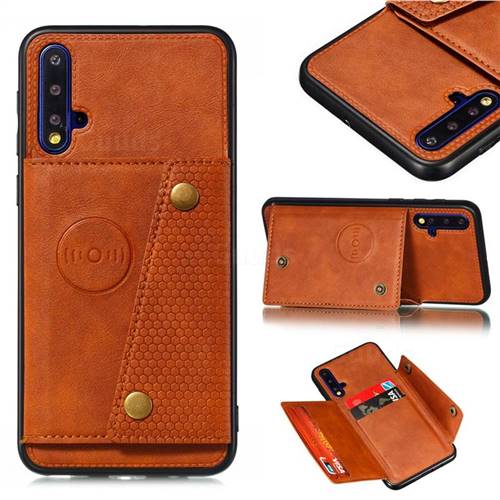 Retro Multifunction Card Slots Stand Leather Coated Phone Back Cover for Huawei Honor 20 - Brown