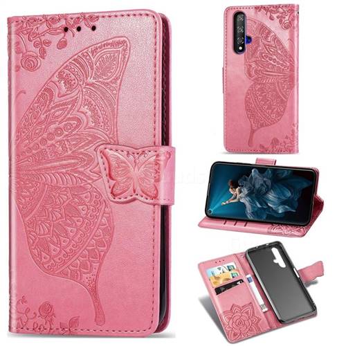Embossing Mandala Flower Butterfly Leather Wallet Case for Huawei Honor 20 - Pink