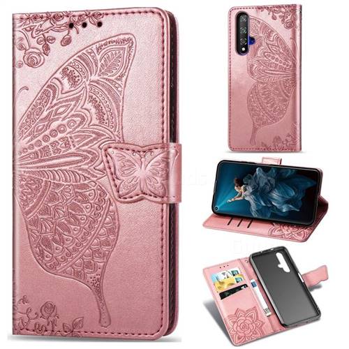 Embossing Mandala Flower Butterfly Leather Wallet Case for Huawei Honor 20 - Rose Gold