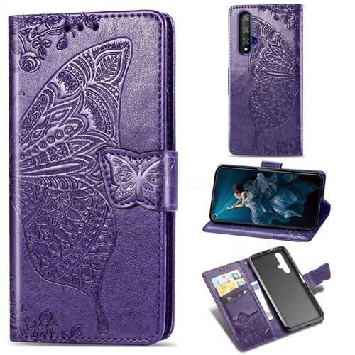 Embossing Mandala Flower Butterfly Leather Wallet Case for Huawei Honor 20 - Dark Purple