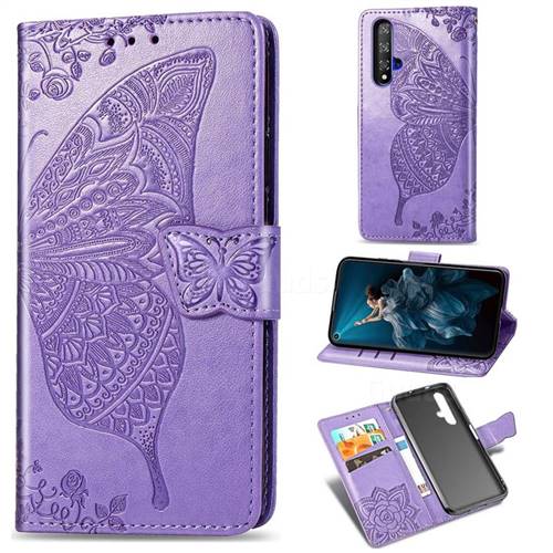 Embossing Mandala Flower Butterfly Leather Wallet Case for Huawei Honor 20 - Light Purple