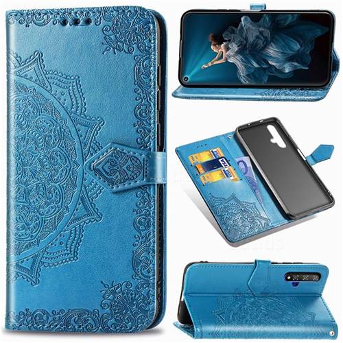Embossing Imprint Mandala Flower Leather Wallet Case for Huawei Honor 20 - Blue