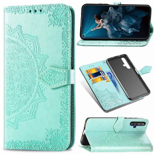 Embossing Imprint Mandala Flower Leather Wallet Case for Huawei Honor 20 - Green