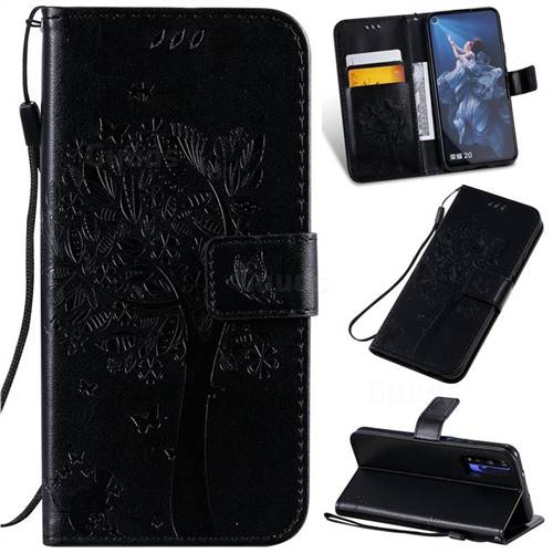 Embossing Butterfly Tree Leather Wallet Case for Huawei Honor 20 - Black