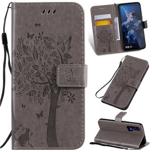 Embossing Butterfly Tree Leather Wallet Case for Huawei Honor 20 - Grey