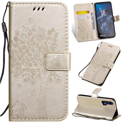 Embossing Butterfly Tree Leather Wallet Case for Huawei Honor 20 - Champagne
