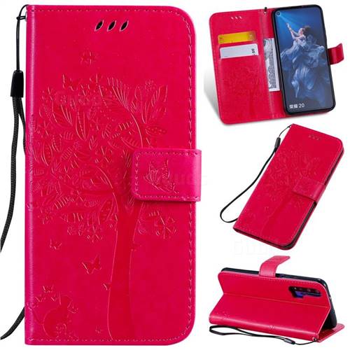 Embossing Butterfly Tree Leather Wallet Case for Huawei Honor 20 - Rose