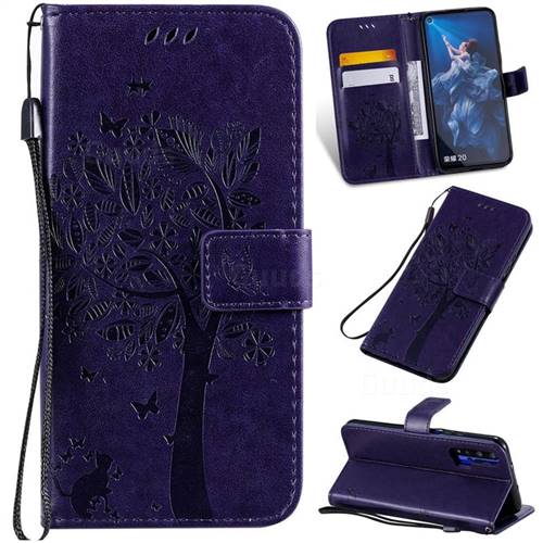 Embossing Butterfly Tree Leather Wallet Case for Huawei Honor 20 - Purple