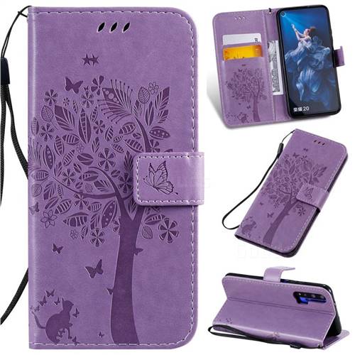 Embossing Butterfly Tree Leather Wallet Case for Huawei Honor 20 - Violet