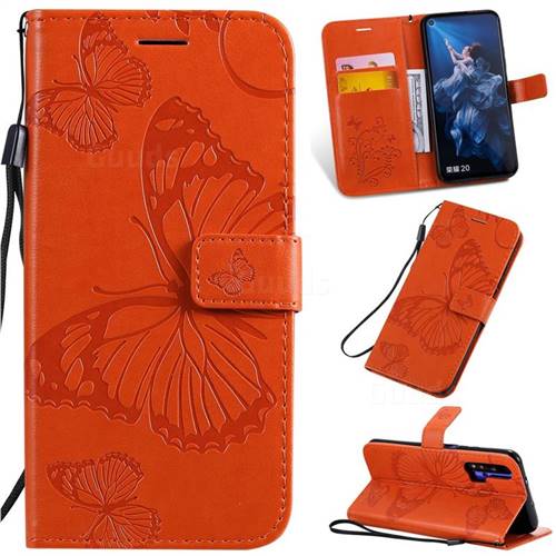 Embossing 3D Butterfly Leather Wallet Case for Huawei Honor 20 - Orange