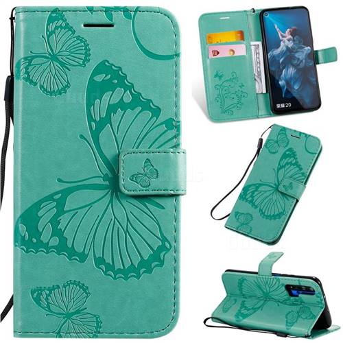 Embossing 3D Butterfly Leather Wallet Case for Huawei Honor 20 - Green