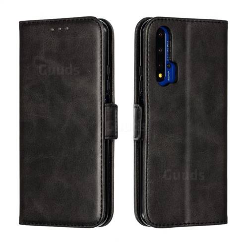 Retro Classic Calf Pattern Leather Wallet Phone Case for Huawei Honor 20 - Black