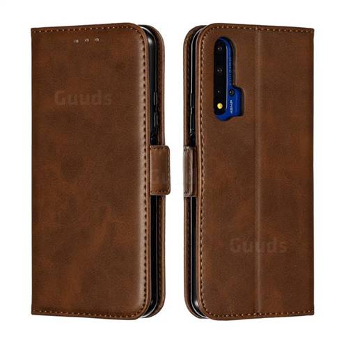 Retro Classic Calf Pattern Leather Wallet Phone Case for Huawei Honor 20 - Brown