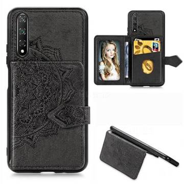 Mandala Flower Cloth Multifunction Stand Card Leather Phone Case for Huawei Honor 20 - Black