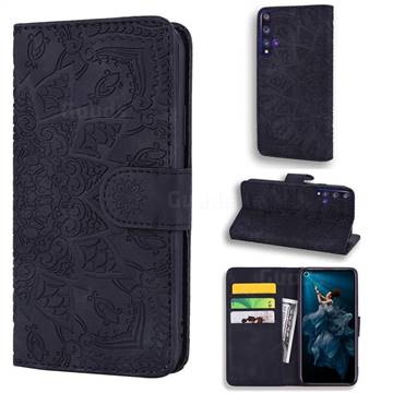 Retro Embossing Mandala Flower Leather Wallet Case for Huawei Honor 20 - Black
