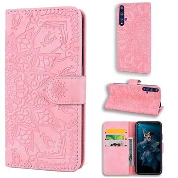 Retro Embossing Mandala Flower Leather Wallet Case for Huawei Honor 20 - Pink