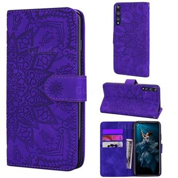 Retro Embossing Mandala Flower Leather Wallet Case for Huawei Honor 20 - Purple