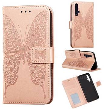 Intricate Embossing Vivid Butterfly Leather Wallet Case for Huawei Honor 20 - Rose Gold