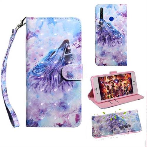 Roaring Wolf 3D Painted Leather Wallet Case for Huawei Honor 20 Lite