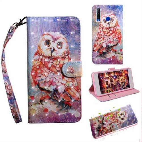 Colored Owl 3D Painted Leather Wallet Case for Huawei Honor 20 Lite