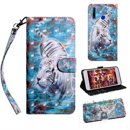 White Tiger 3D Painted Leather Wallet Case for Huawei Honor 20 Lite