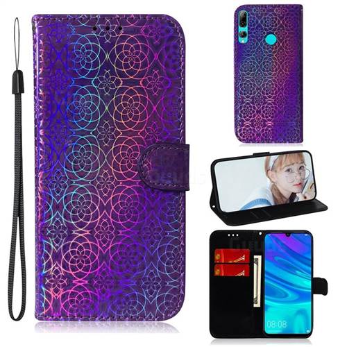 Laser Circle Shining Leather Wallet Phone Case for Huawei Honor 20 Lite - Purple