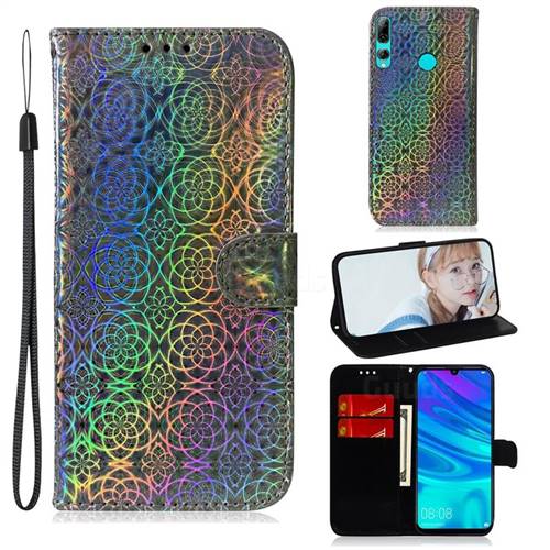Laser Circle Shining Leather Wallet Phone Case for Huawei Honor 20 Lite - Silver