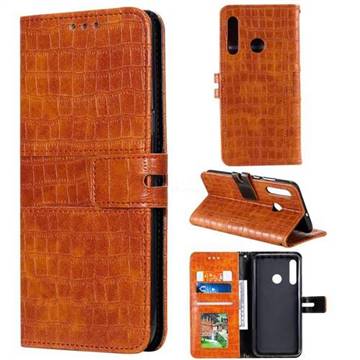 Luxury Crocodile Magnetic Leather Wallet Phone Case for Huawei Honor 20 Lite - Brown