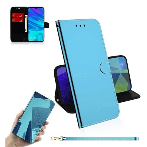 Shining Mirror Like Surface Leather Wallet Case for Huawei Honor 20 Lite - Blue