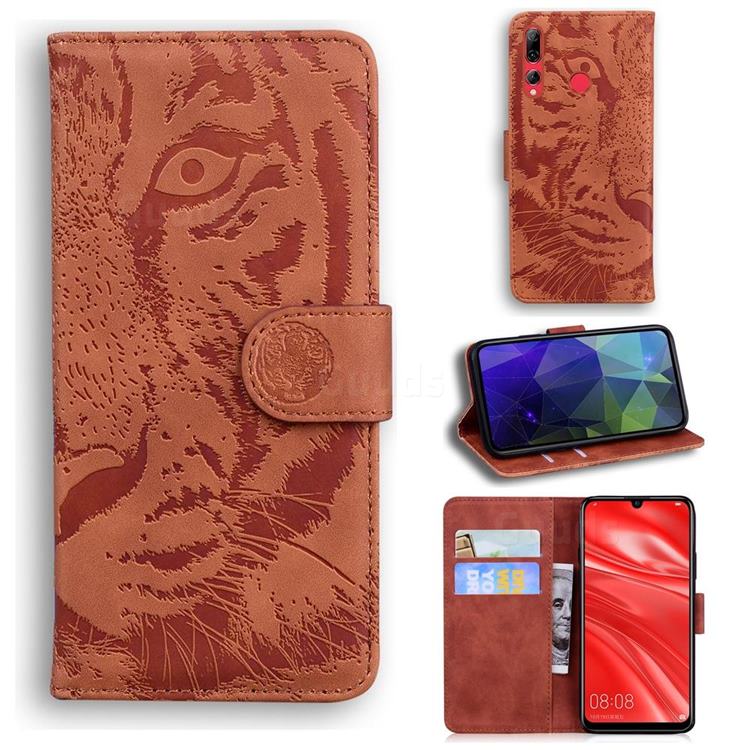 Intricate Embossing Tiger Face Leather Wallet Case for Huawei Honor 20 Lite - Brown