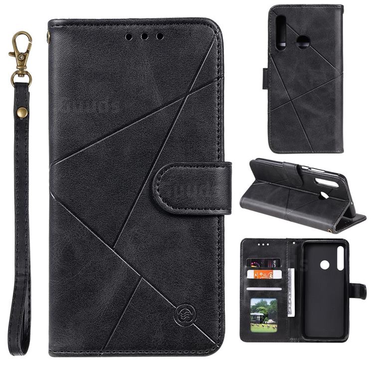 Embossing Geometric Leather Wallet Case for Huawei Honor 20 Lite - Black