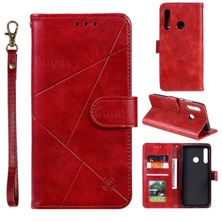 Embossing Geometric Leather Wallet Case for Huawei Honor 20 Lite - Red