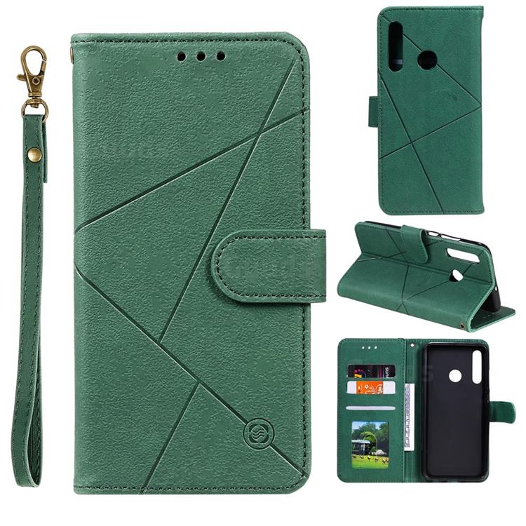 Embossing Geometric Leather Wallet Case for Huawei Honor 20 Lite - Green