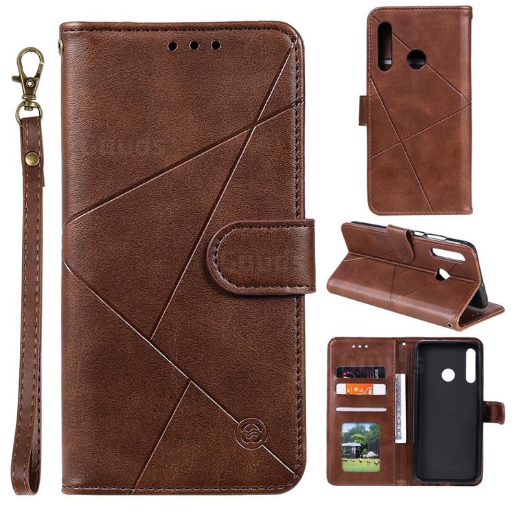 Embossing Geometric Leather Wallet Case for Huawei Honor 20 Lite - Brown