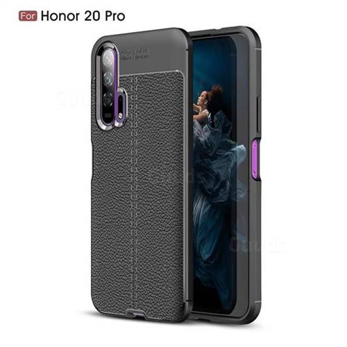 Luxury Auto Focus Litchi Texture Silicone TPU Back Cover for Huawei Honor 20 Pro - Black