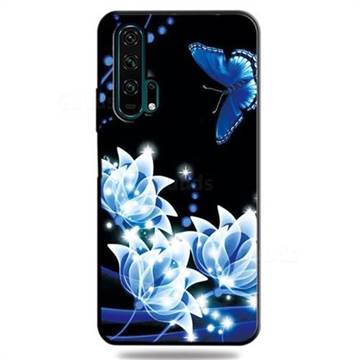 Blue Butterfly 3D Embossed Relief Black TPU Cell Phone Back Cover for Huawei Honor 20 Pro