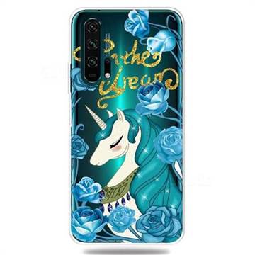 Blue Flower Unicorn Clear Varnish Soft Phone Back Cover for Huawei Honor 20 Pro