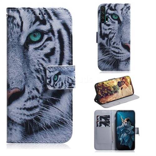 White Tiger PU Leather Wallet Case for Huawei Honor 20 Pro