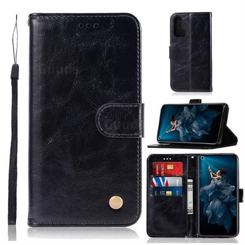 Luxury Retro Leather Wallet Case for Huawei Honor 20 Pro - Black