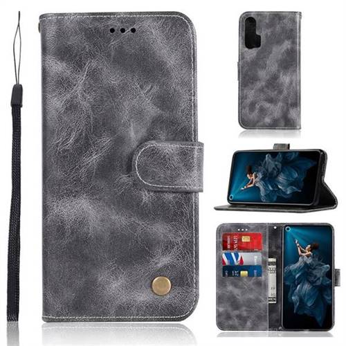 Luxury Retro Leather Wallet Case for Huawei Honor 20 Pro - Gray