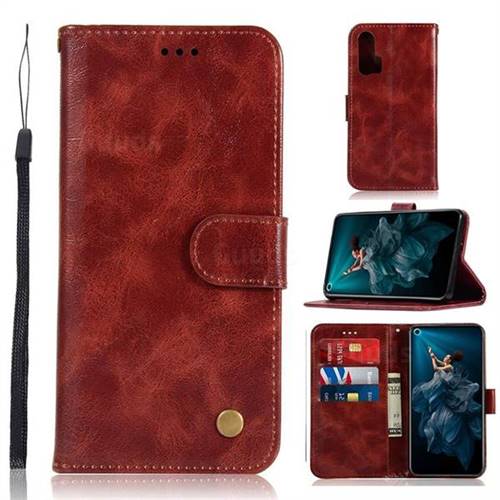 Luxury Retro Leather Wallet Case for Huawei Honor 20 Pro - Wine Red