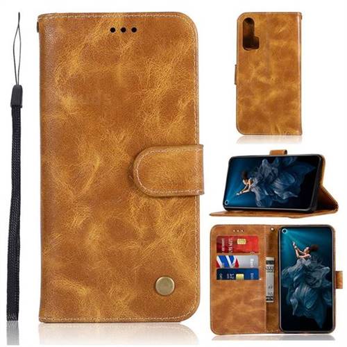 Luxury Retro Leather Wallet Case for Huawei Honor 20 Pro - Golden
