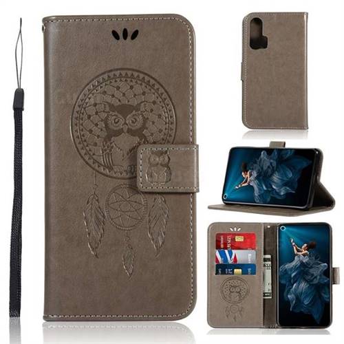 Intricate Embossing Owl Campanula Leather Wallet Case for Huawei Honor 20 Pro - Grey