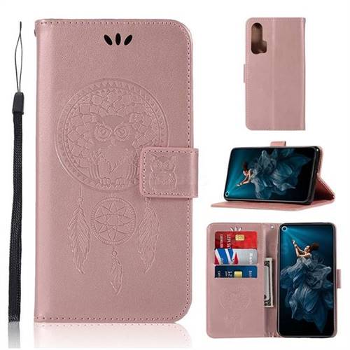Intricate Embossing Owl Campanula Leather Wallet Case for Huawei Honor 20 Pro - Rose Gold