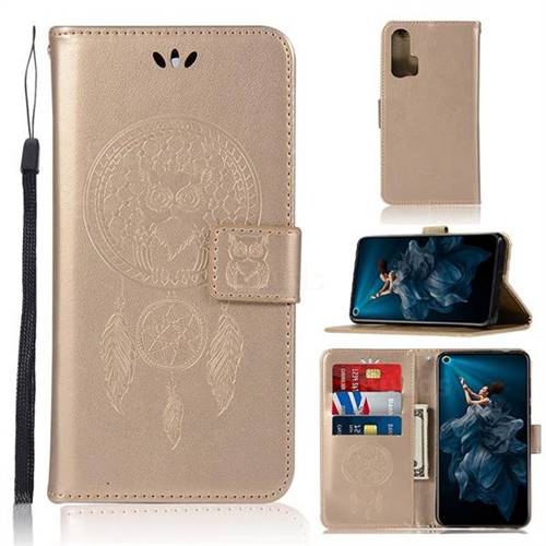 Intricate Embossing Owl Campanula Leather Wallet Case for Huawei Honor 20 Pro - Champagne