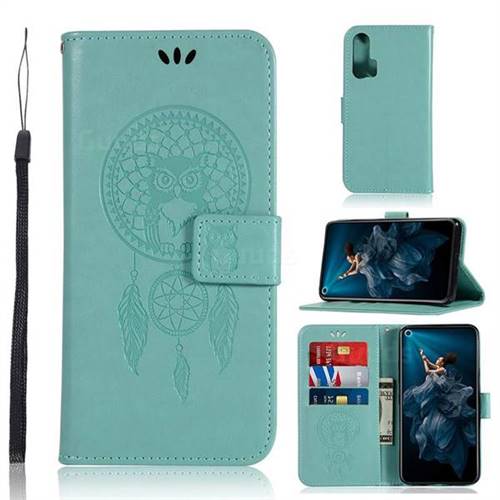Intricate Embossing Owl Campanula Leather Wallet Case for Huawei Honor 20 Pro - Green