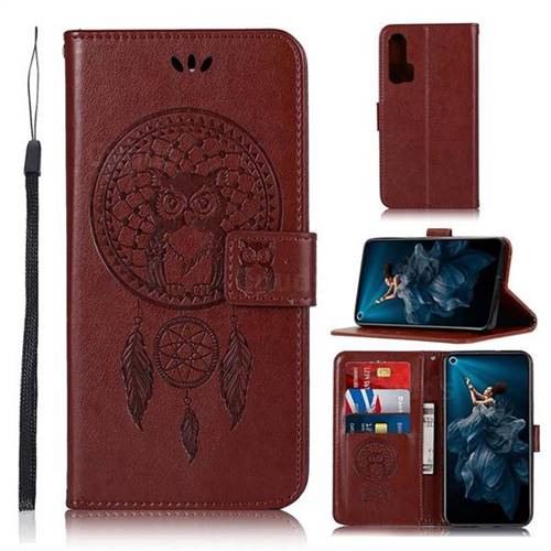 Intricate Embossing Owl Campanula Leather Wallet Case for Huawei Honor 20 Pro - Brown