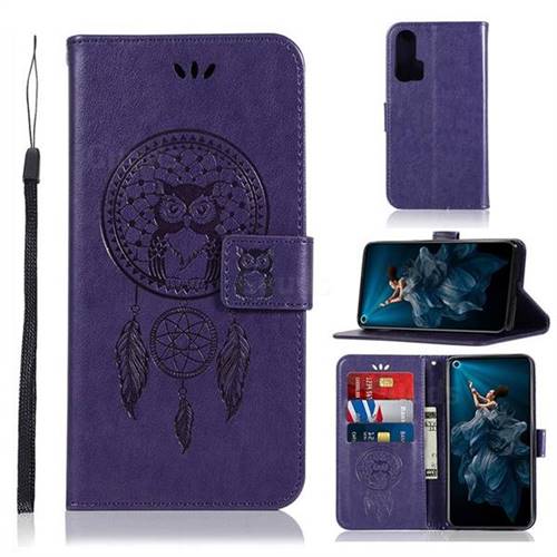 Intricate Embossing Owl Campanula Leather Wallet Case for Huawei Honor 20 Pro - Purple